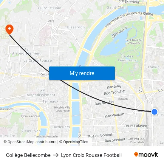 Collège Bellecombe to Lyon Croix Rousse Football map