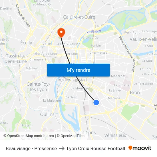 Beauvisage - Pressensé to Lyon Croix Rousse Football map