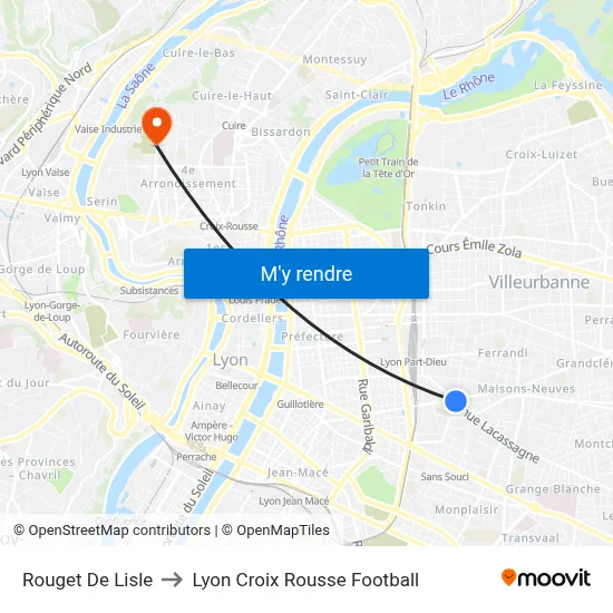 Rouget De Lisle to Lyon Croix Rousse Football map