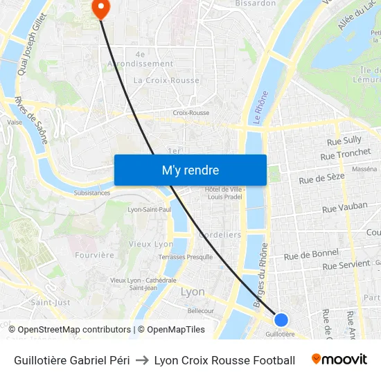 Guillotière Gabriel Péri to Lyon Croix Rousse Football map