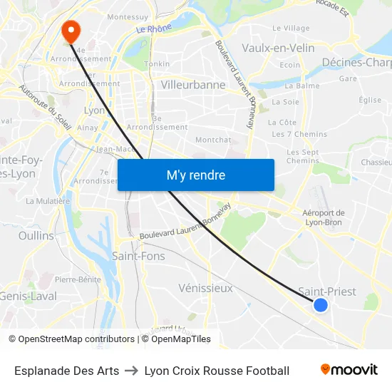 Esplanade Des Arts to Lyon Croix Rousse Football map