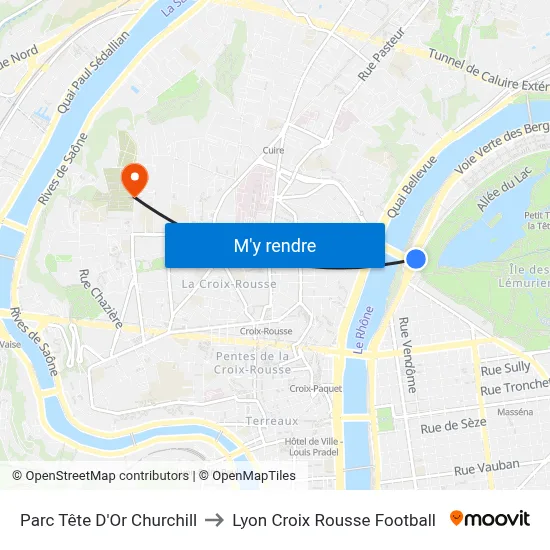 Parc Tête D'Or Churchill to Lyon Croix Rousse Football map