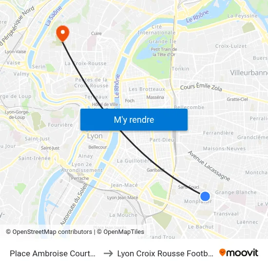 Place Ambroise Courtois to Lyon Croix Rousse Football map
