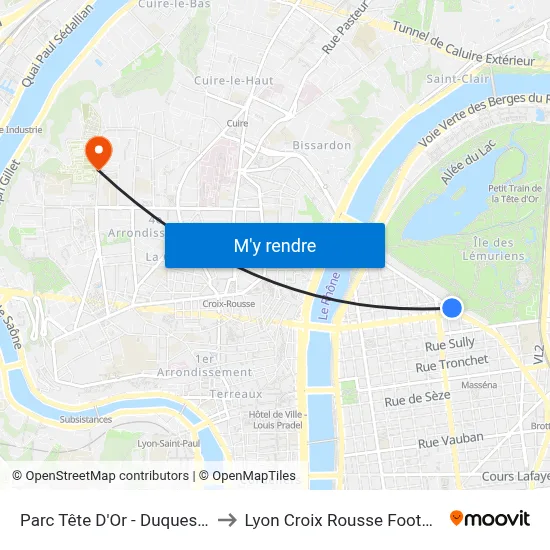 Parc Tête D'Or - Duquesne to Lyon Croix Rousse Football map
