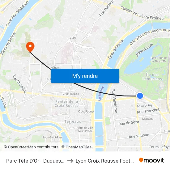 Parc Tête D'Or - Duquesne to Lyon Croix Rousse Football map