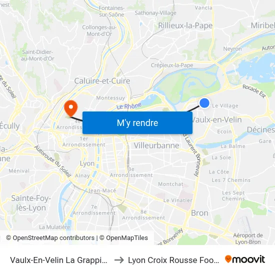Vaulx-En-Velin La Grappinière to Lyon Croix Rousse Football map