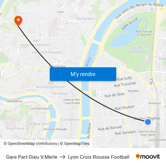 Gare Part-Dieu V.Merle to Lyon Croix Rousse Football map