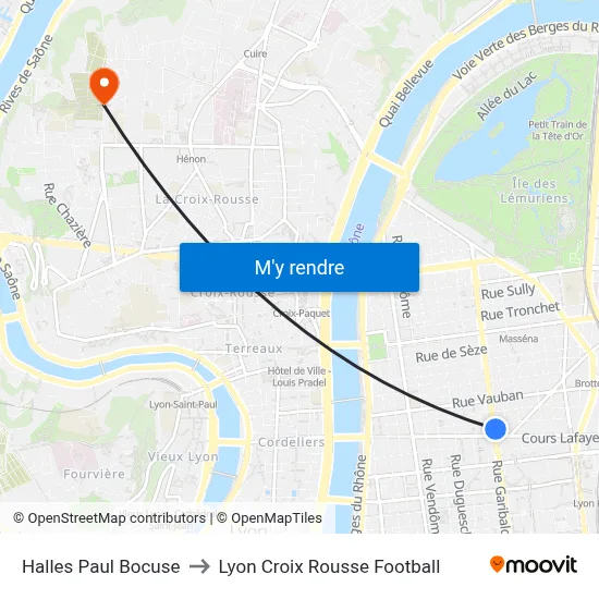 Halles Paul Bocuse to Lyon Croix Rousse Football map