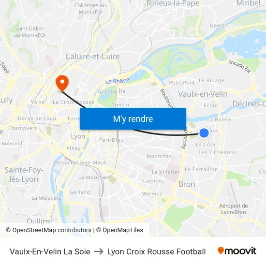 Vaulx-En-Velin La Soie to Lyon Croix Rousse Football map