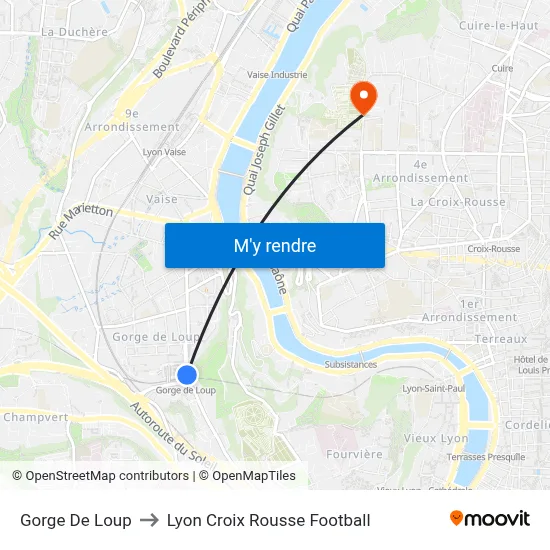Gorge De Loup to Lyon Croix Rousse Football map