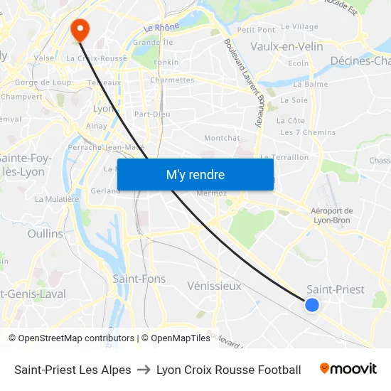 Saint-Priest Les Alpes to Lyon Croix Rousse Football map