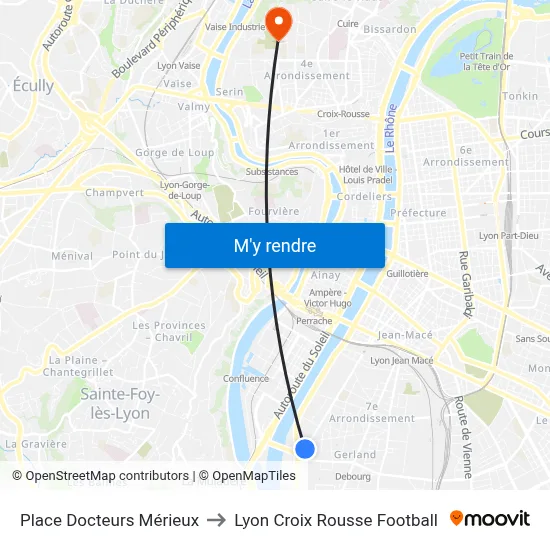 Place Docteurs Mérieux to Lyon Croix Rousse Football map