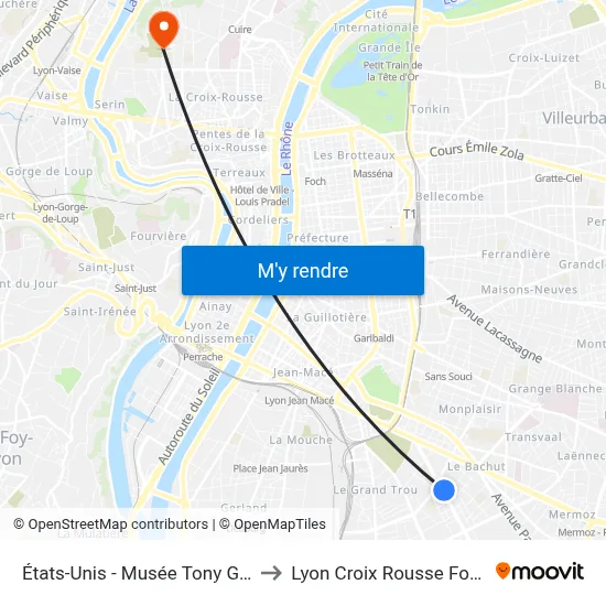 États-Unis - Musée Tony Garnier to Lyon Croix Rousse Football map