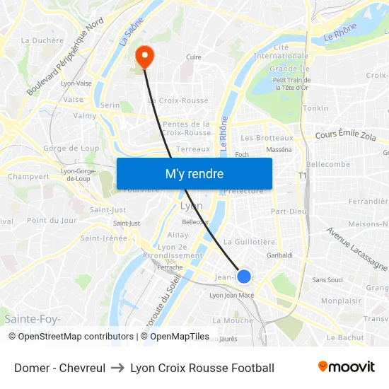 Domer - Chevreul to Lyon Croix Rousse Football map