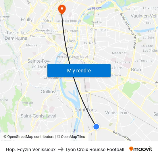 Hôp. Feyzin Vénissieux to Lyon Croix Rousse Football map