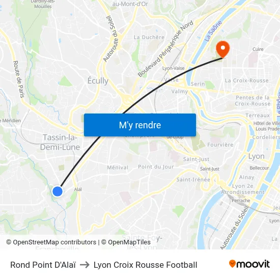 Rond Point D'Alaï to Lyon Croix Rousse Football map