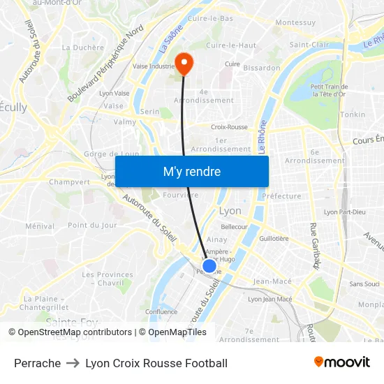 Perrache to Lyon Croix Rousse Football map