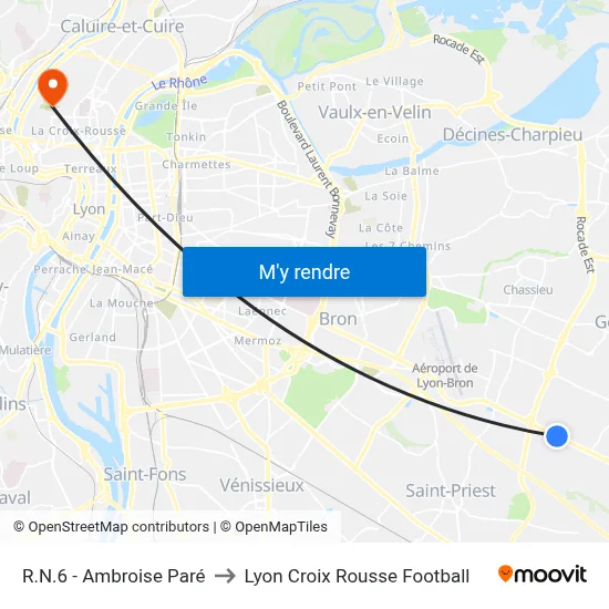 R.N.6 - Ambroise Paré to Lyon Croix Rousse Football map