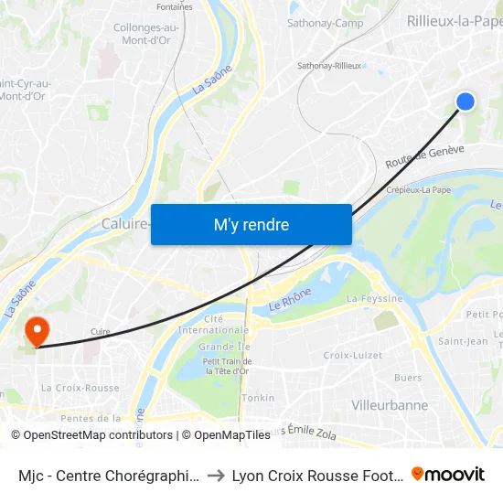 Mjc - Centre Chorégraphique to Lyon Croix Rousse Football map
