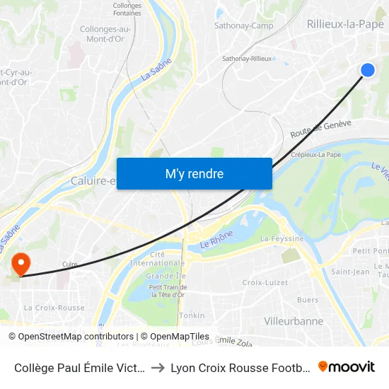 Collège Paul Émile Victor to Lyon Croix Rousse Football map