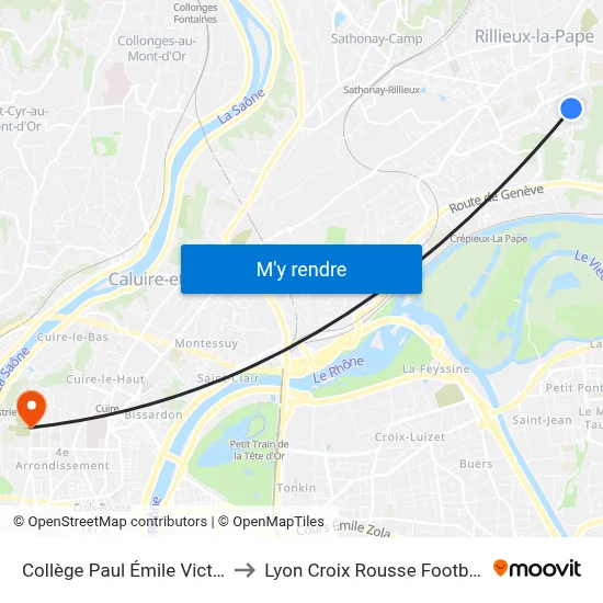 Collège Paul Émile Victor to Lyon Croix Rousse Football map