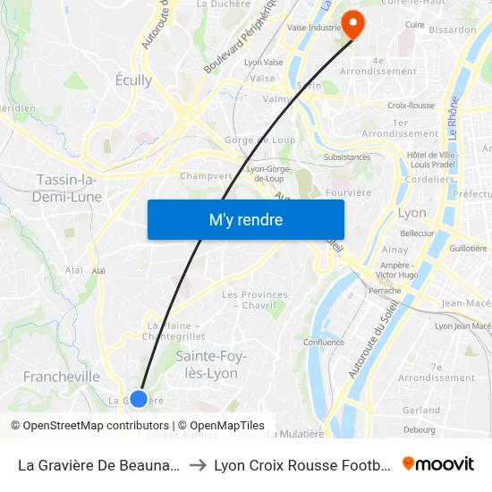 La Gravière De Beaunant to Lyon Croix Rousse Football map