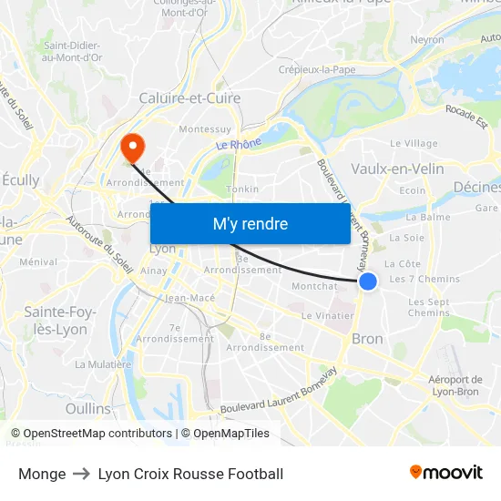 Monge to Lyon Croix Rousse Football map