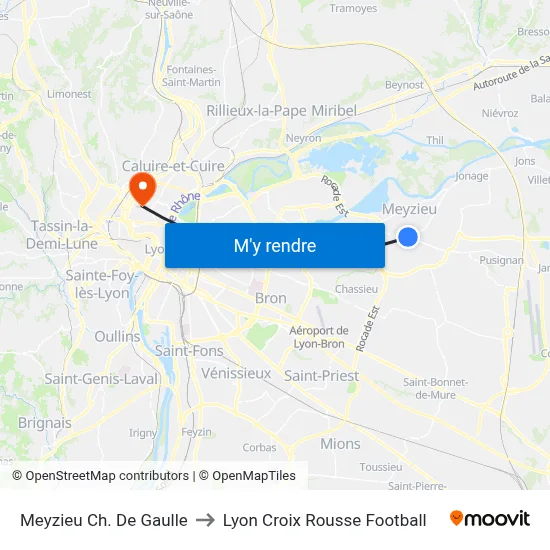 Meyzieu Ch. De Gaulle to Lyon Croix Rousse Football map