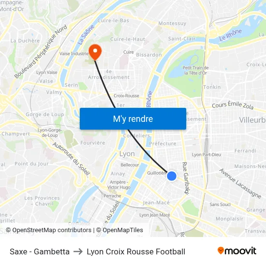 Saxe - Gambetta to Lyon Croix Rousse Football map