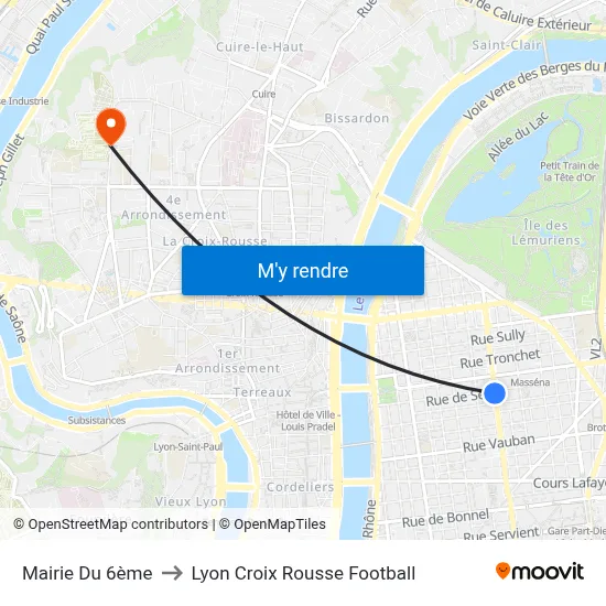 Mairie Du 6ème to Lyon Croix Rousse Football map