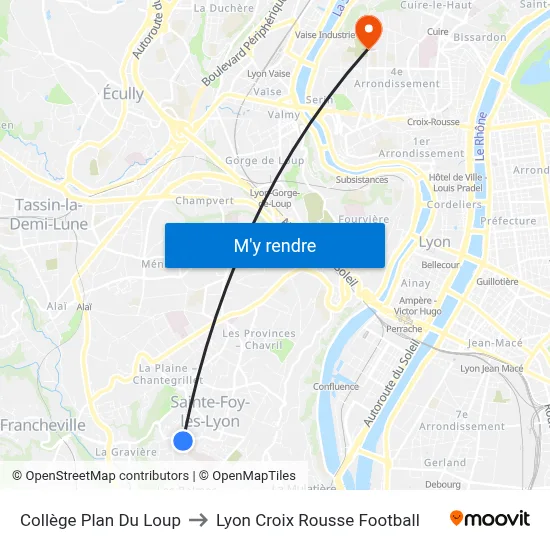 Collège Plan Du Loup to Lyon Croix Rousse Football map