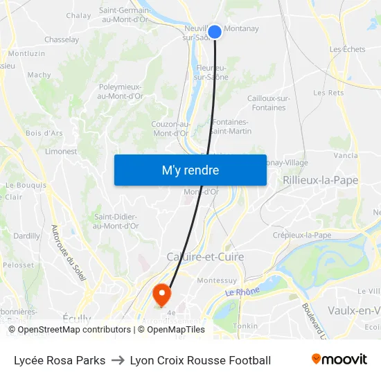 Lycée Rosa Parks to Lyon Croix Rousse Football map