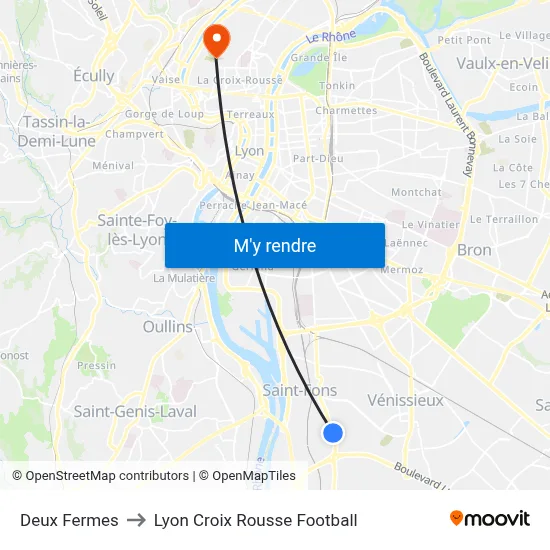 Deux Fermes to Lyon Croix Rousse Football map
