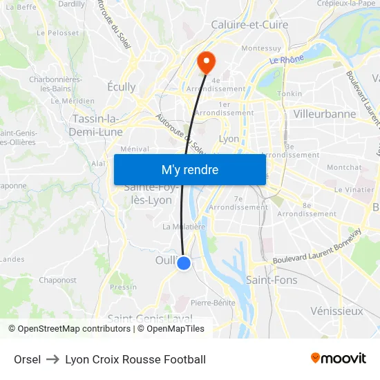 Orsel to Lyon Croix Rousse Football map