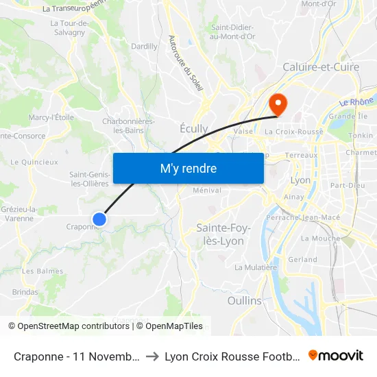 Craponne - 11 Novembre to Lyon Croix Rousse Football map