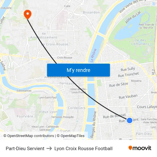 Part-Dieu Servient to Lyon Croix Rousse Football map