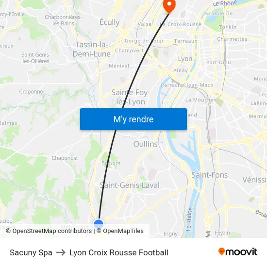 Sacuny Spa to Lyon Croix Rousse Football map