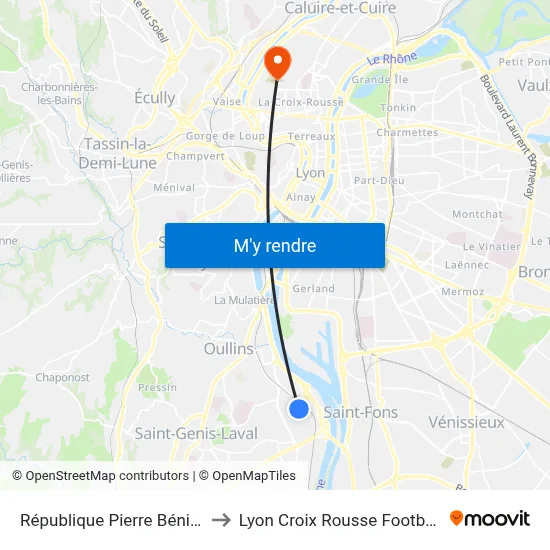 République Pierre Bénite to Lyon Croix Rousse Football map