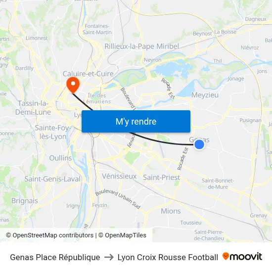 Genas Place République to Lyon Croix Rousse Football map