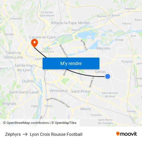 Zéphyrs to Lyon Croix Rousse Football map