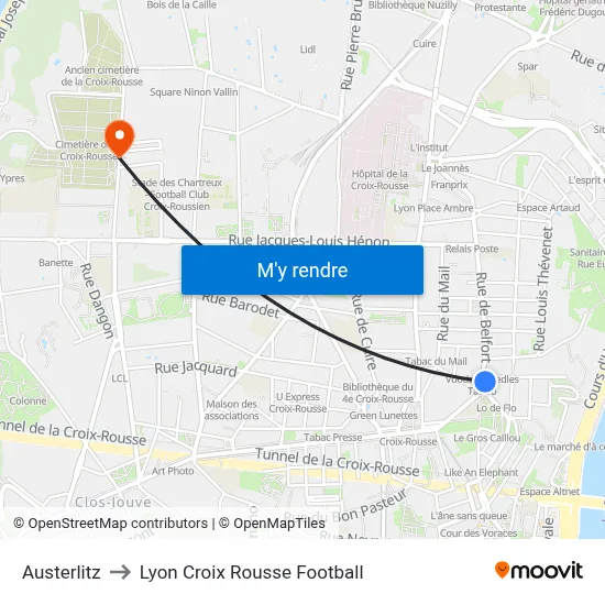 Austerlitz to Lyon Croix Rousse Football map
