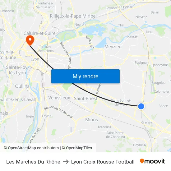 Les Marches Du Rhône to Lyon Croix Rousse Football map