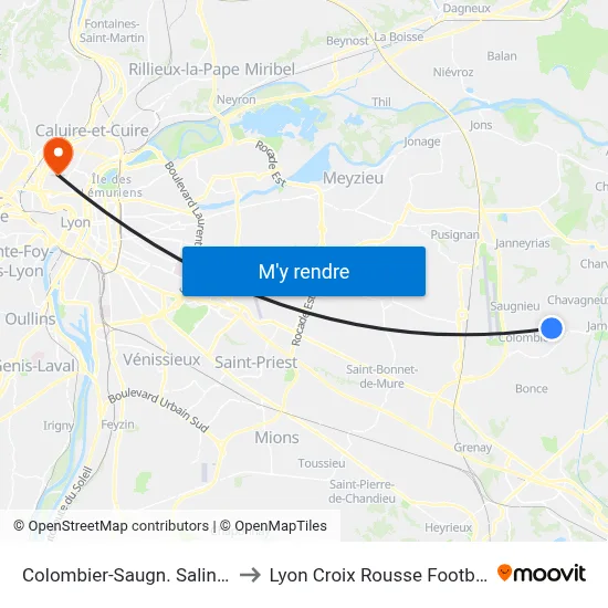 Colombier-Saugn. Salines to Lyon Croix Rousse Football map