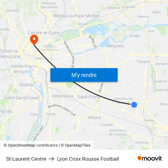 St-Laurent Centre to Lyon Croix Rousse Football map