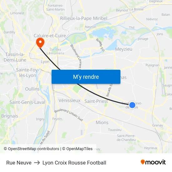 Rue Neuve to Lyon Croix Rousse Football map