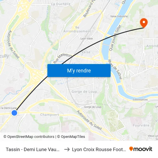 Tassin - Demi Lune Vauboin to Lyon Croix Rousse Football map