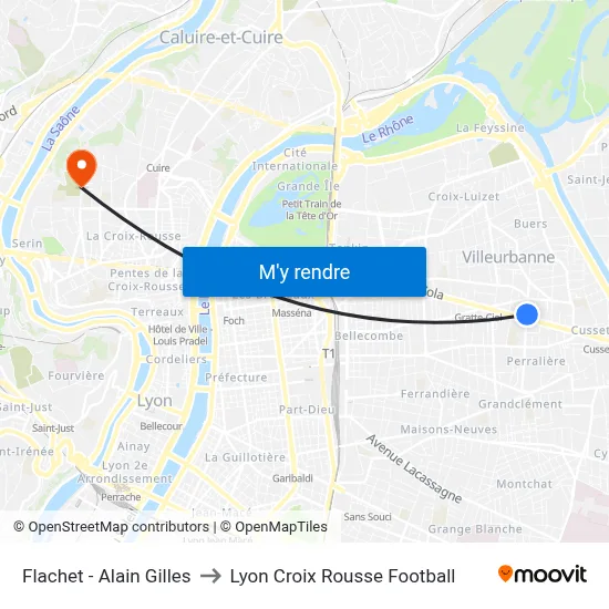 Flachet - Alain Gilles to Lyon Croix Rousse Football map