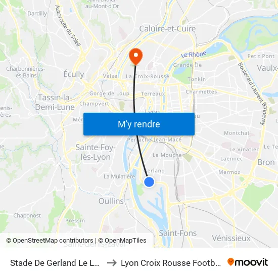 Stade De Gerland Le Lou to Lyon Croix Rousse Football map