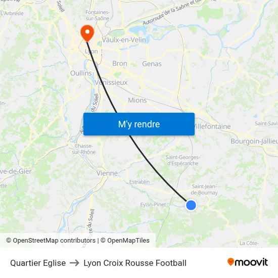 Quartier Eglise to Lyon Croix Rousse Football map