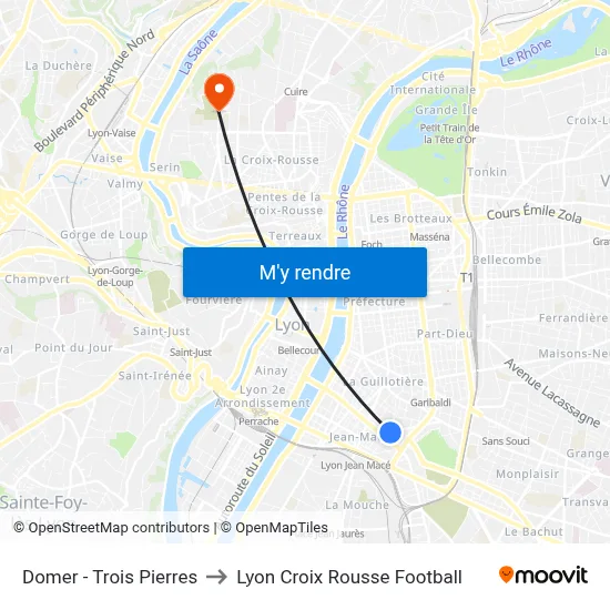 Domer - Trois Pierres to Lyon Croix Rousse Football map